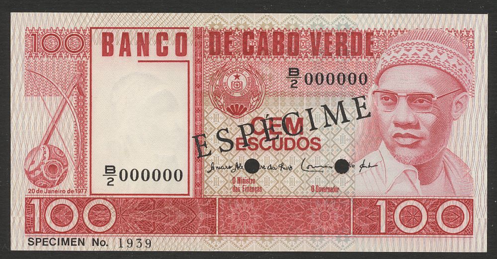 Cape Verde, 1977 100 Escudos Specimen Note, GemCU